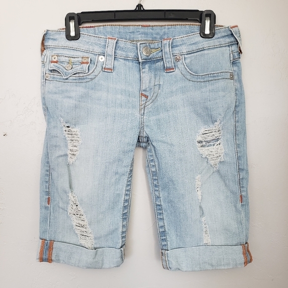 True Religion Women's 28 Light Wash Denim Knee Length Short Bermuda Shorts Jean - Picture 6 of 8